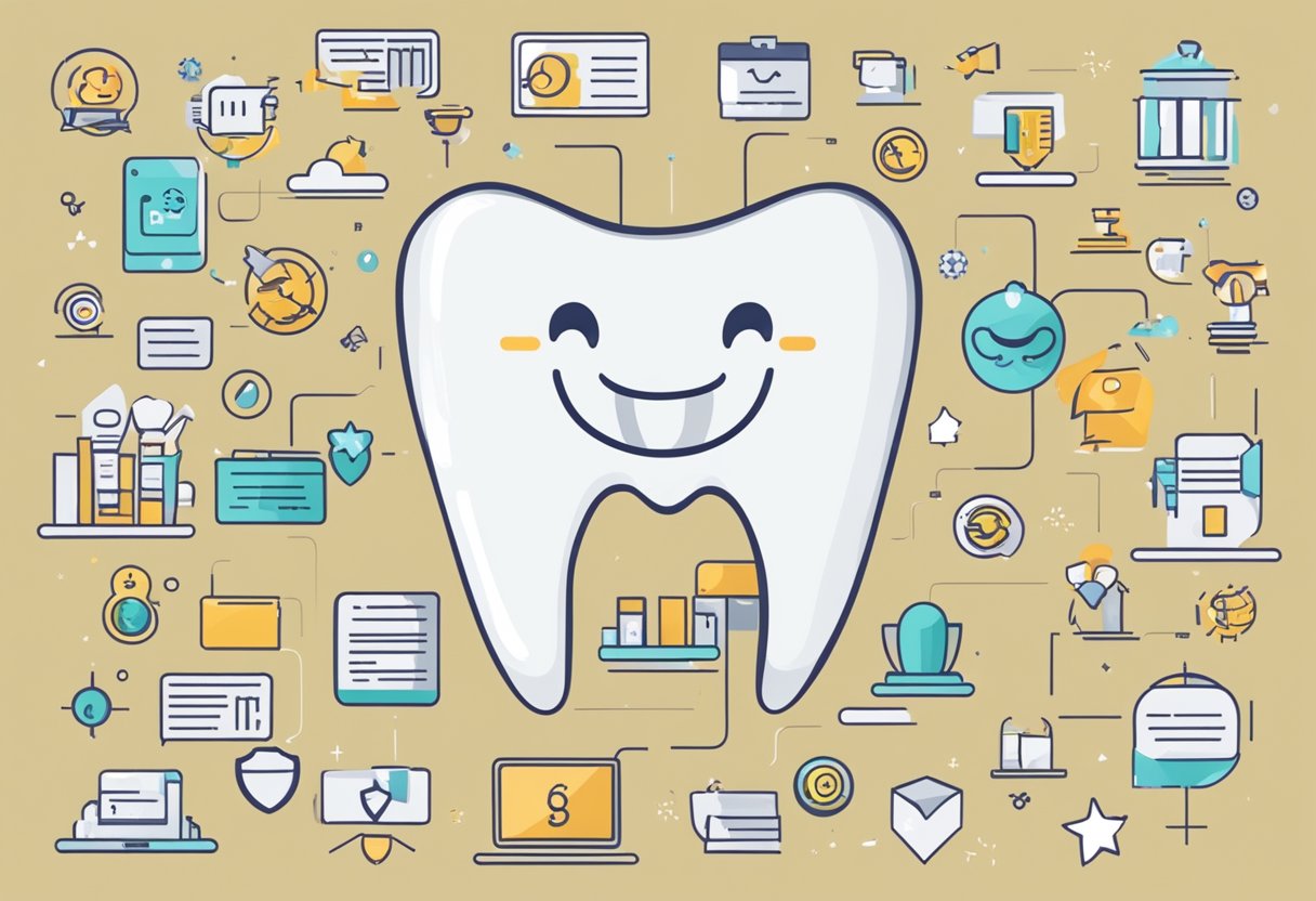 A smiling tooth with braces surrounded by icons of expertise and endorsements