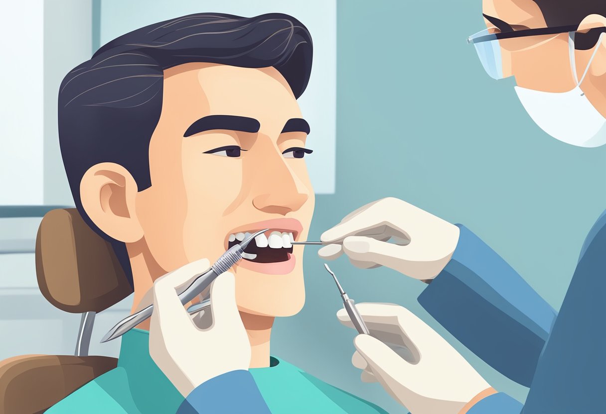 A dentist gently places a dental implant into a patient's jaw, using precise tools and a steady hand