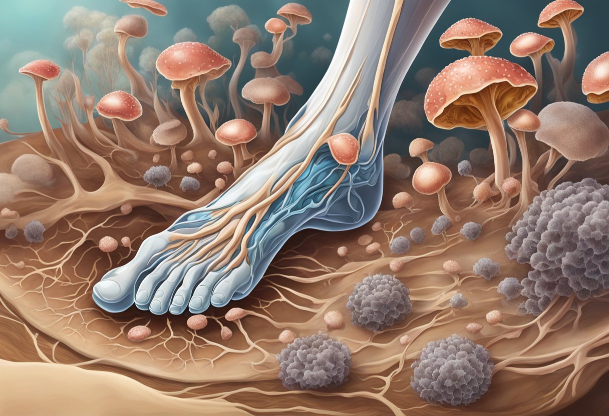 A fungus spreads from a foot to the bloodstream, causing inflammation and infection in the body's organs