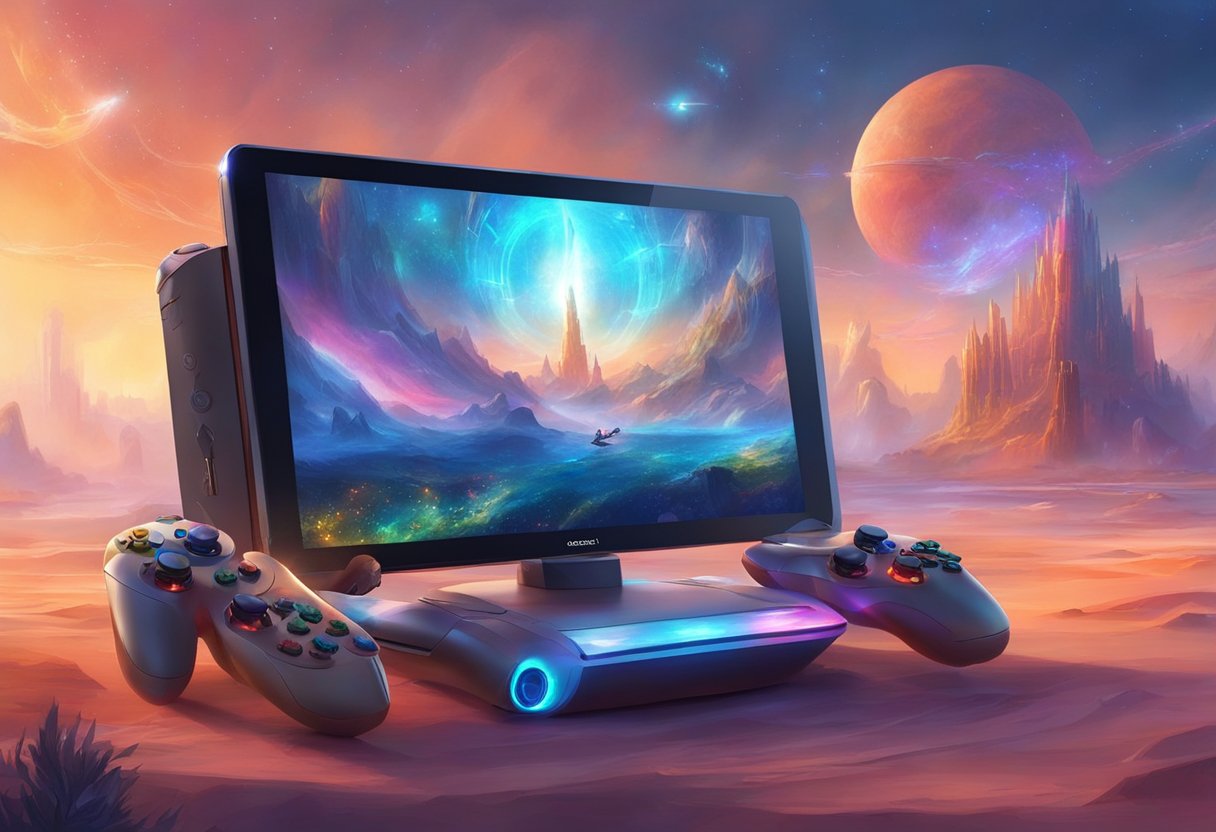 Um console de jogos futurista com interface de personalização por IA