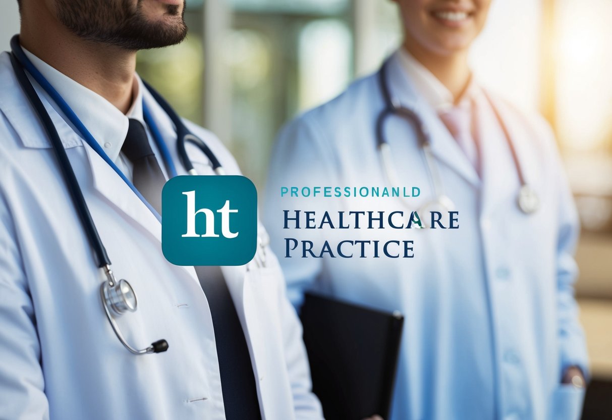 A healthcare practice logo and branding elements being applied consistently across various marketing materials and communication channels