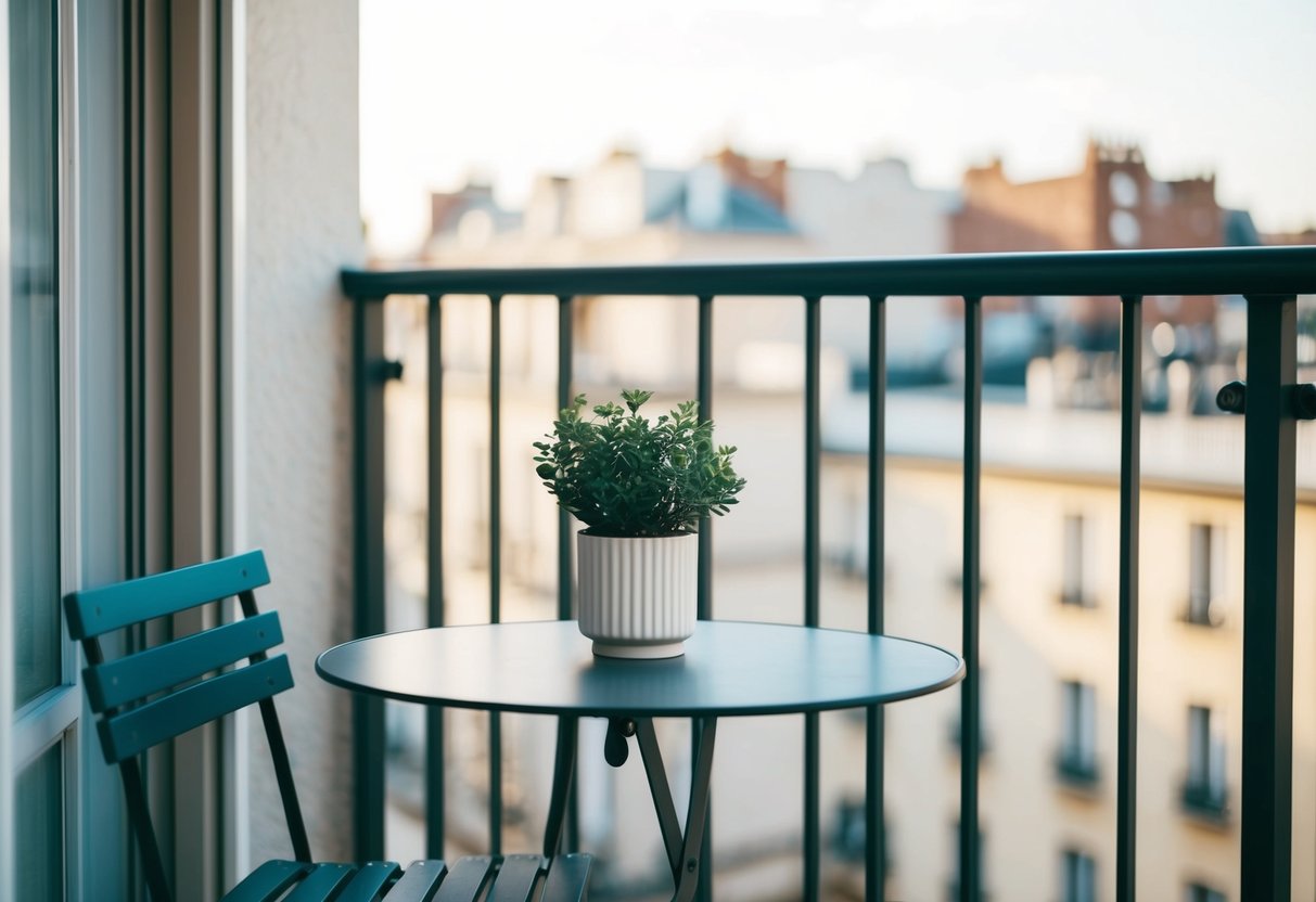 Ein kleiner Tisch mit minimalistischer Balkon-Dekoration