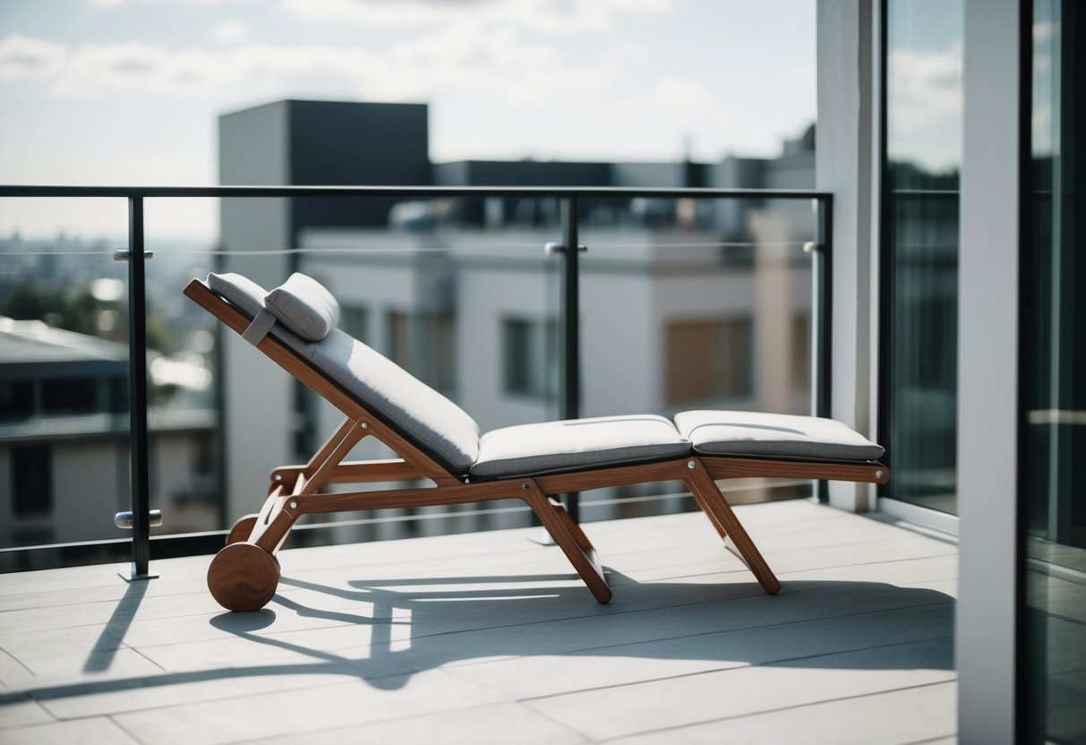 Ein klappbarer Liegestuhl auf einem modernen Balkon mit minimalistischer Dekoration