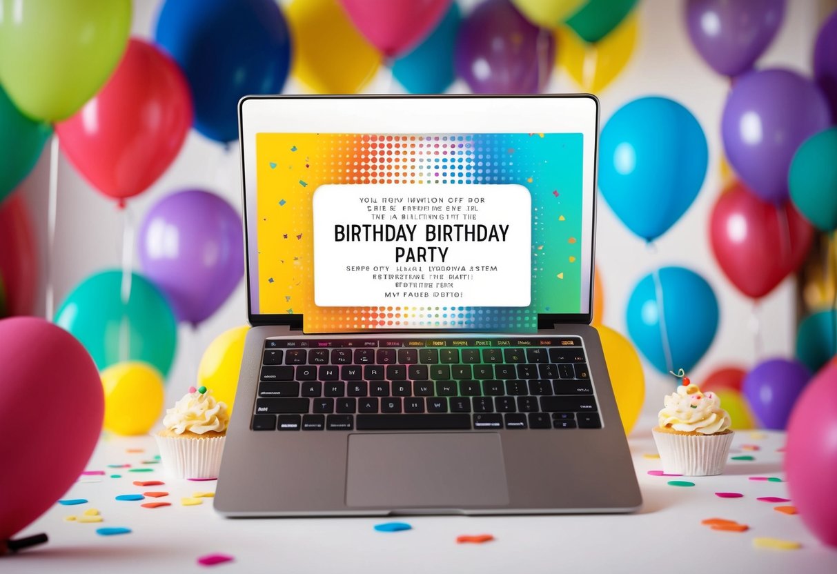 A colorful digital invitation being sent out to a large group of recipients for a birthday party