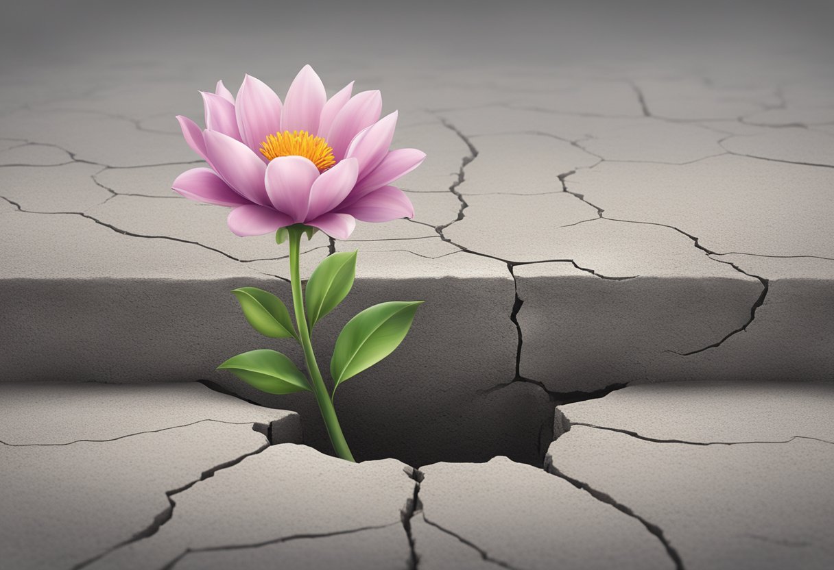 A blooming flower growing from a crack in concrete, symbolizing resilience and personal growth