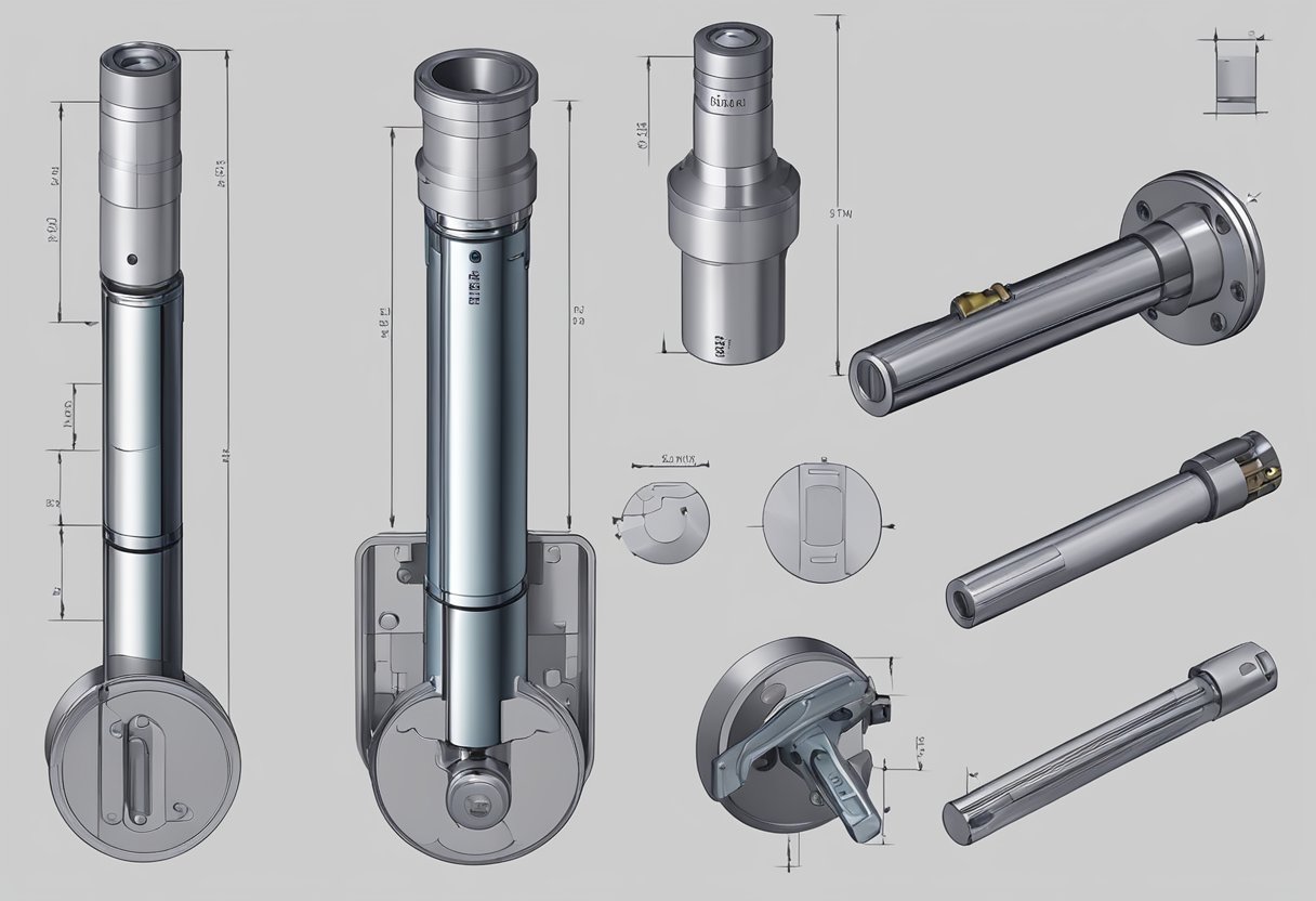 A close-up of a fork/tilt cylinder with various parts labeled for identification