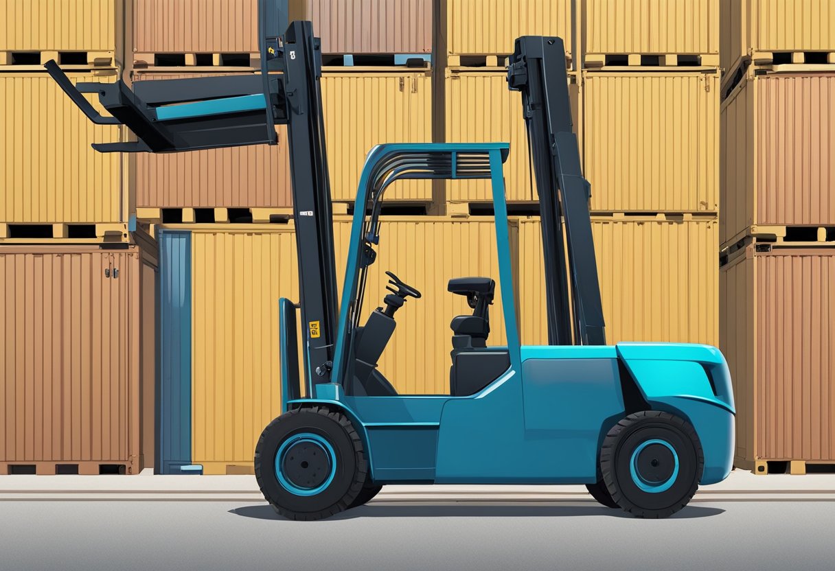 A forklift extends its boom attachment to lift a heavy object