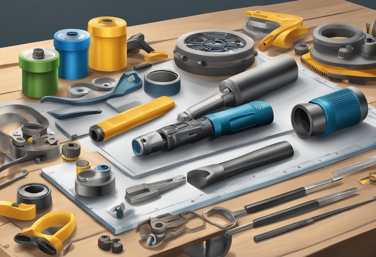 A seal kit lying on a workbench, surrounded by various tools and equipment