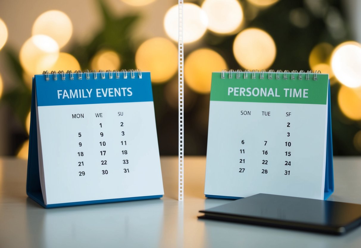 A calendar with family events on one side and personal time on the other, separated by a clear boundary line