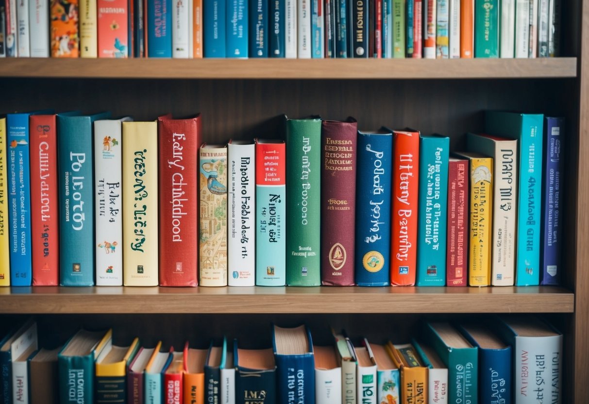 A cozy home library with 8 diverse books displayed on a shelf, featuring titles on early childhood education, literacy, and parenting