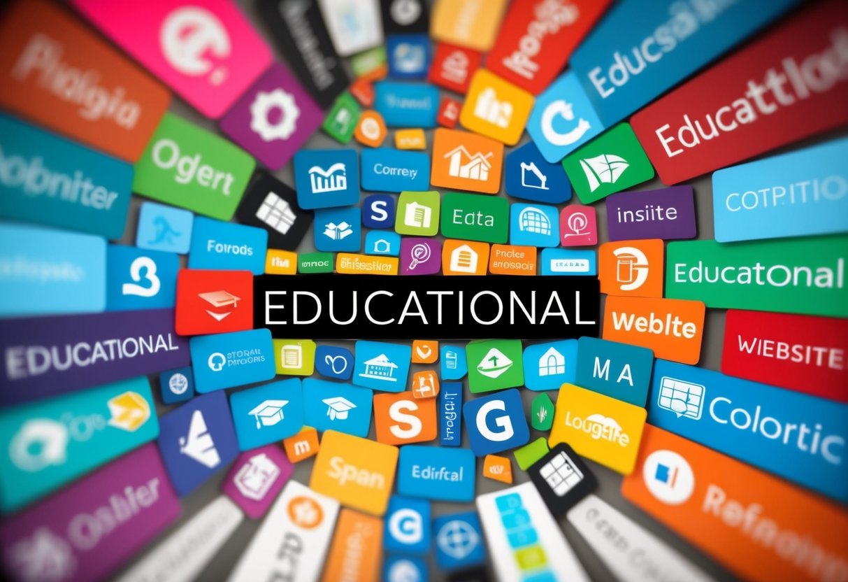 A colorful array of educational website logos arranged in a dynamic and inviting composition