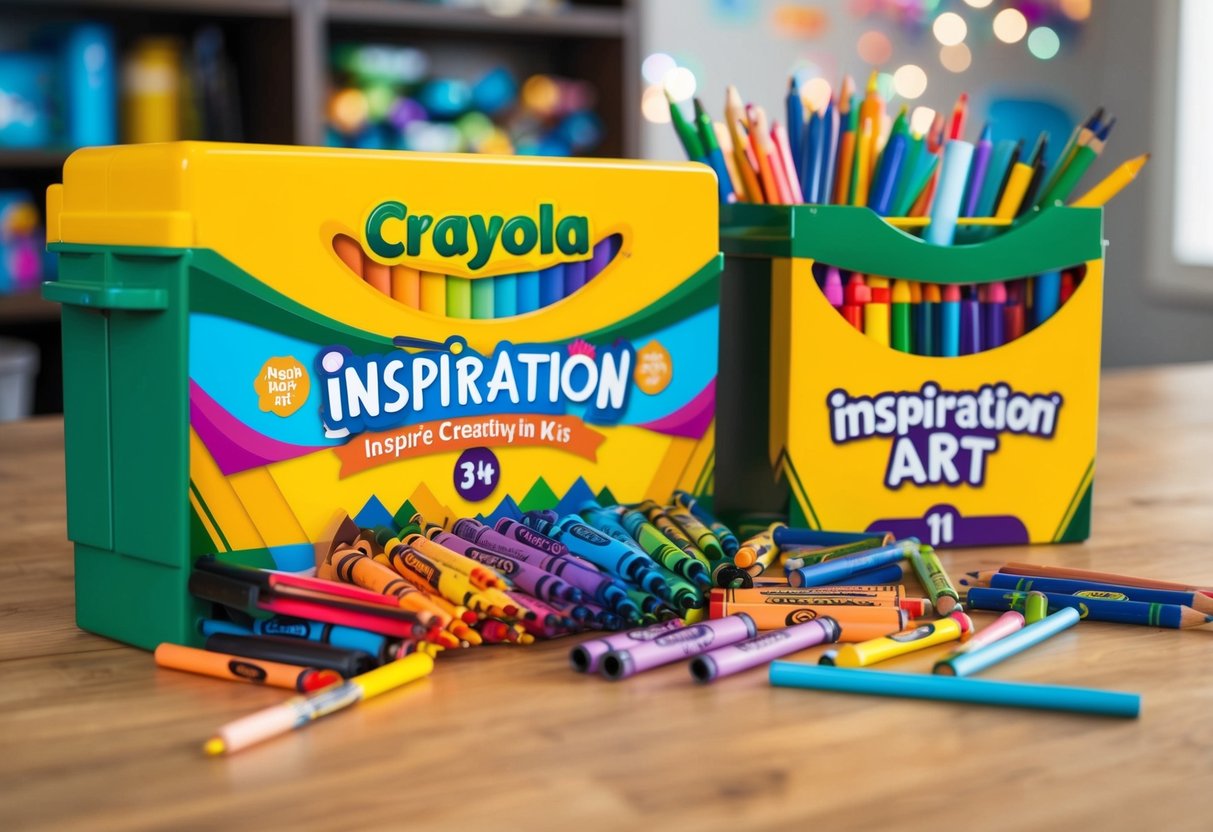A colorful array of art supplies spills out of the Crayola Inspiration Art Case, including crayons, markers, and colored pencils, ready to inspire creativity in kids