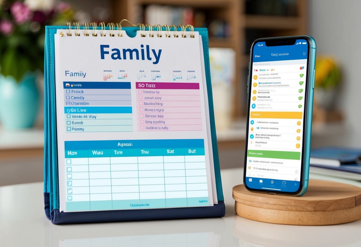 A family calendar with color-coded events, shared to-do lists, and meal planning section, all organized and accessible on the Cozi Family Organizer app