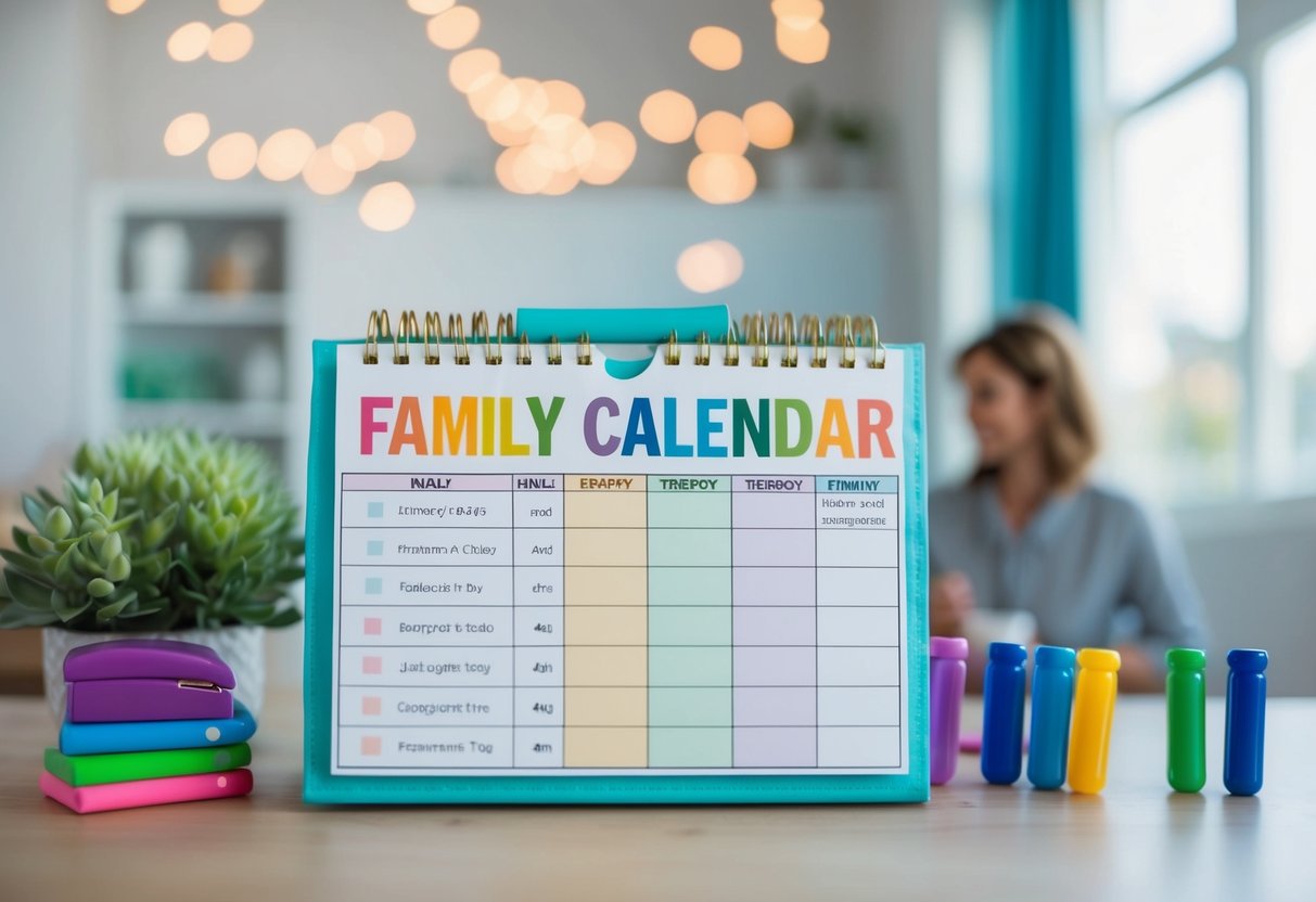 A family calendar with color-coded events, a shared to-do list, and communication tools for co-parenting