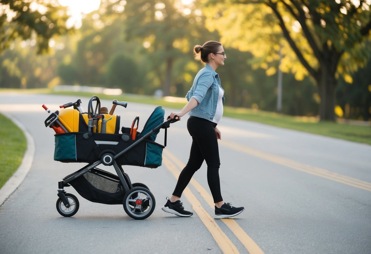 A single parent pushing a stroller filled with WeeCycle tools