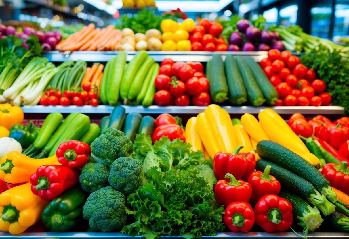 A colorful array of fresh vegetables arranged in a vibrant and appetizing display