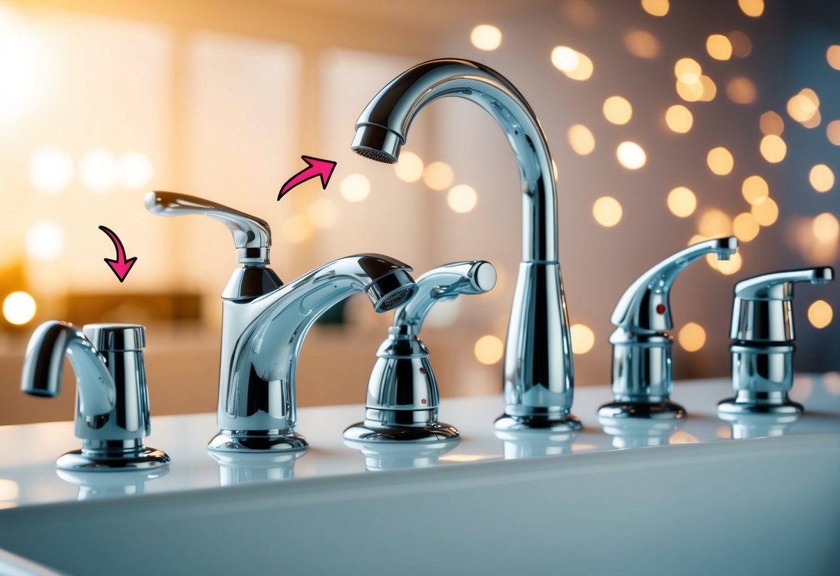 A variety of faucet types with arrows pointing to potential leak areas