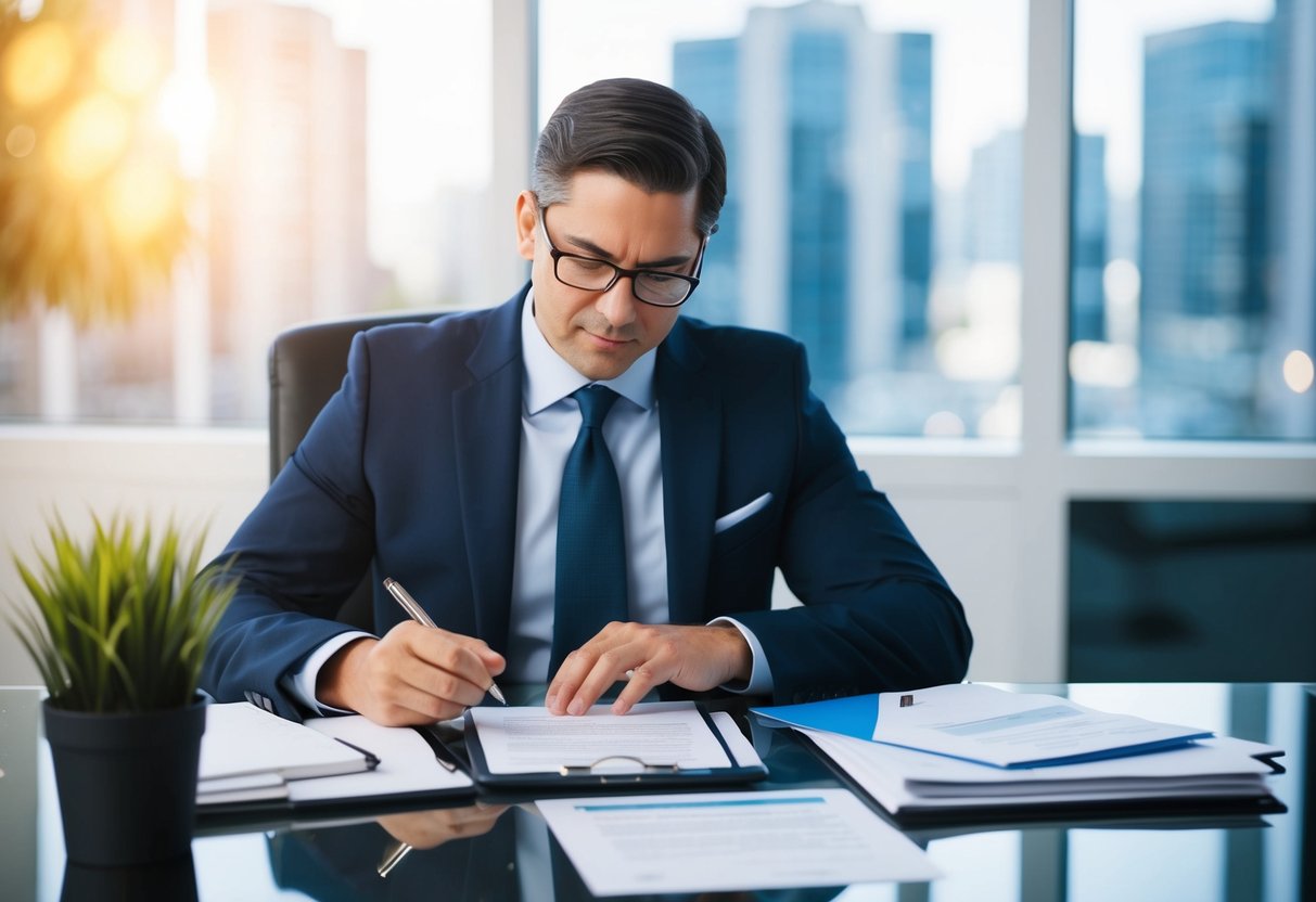 A commercial appraiser studying at a desk with California real estate materials and an application form