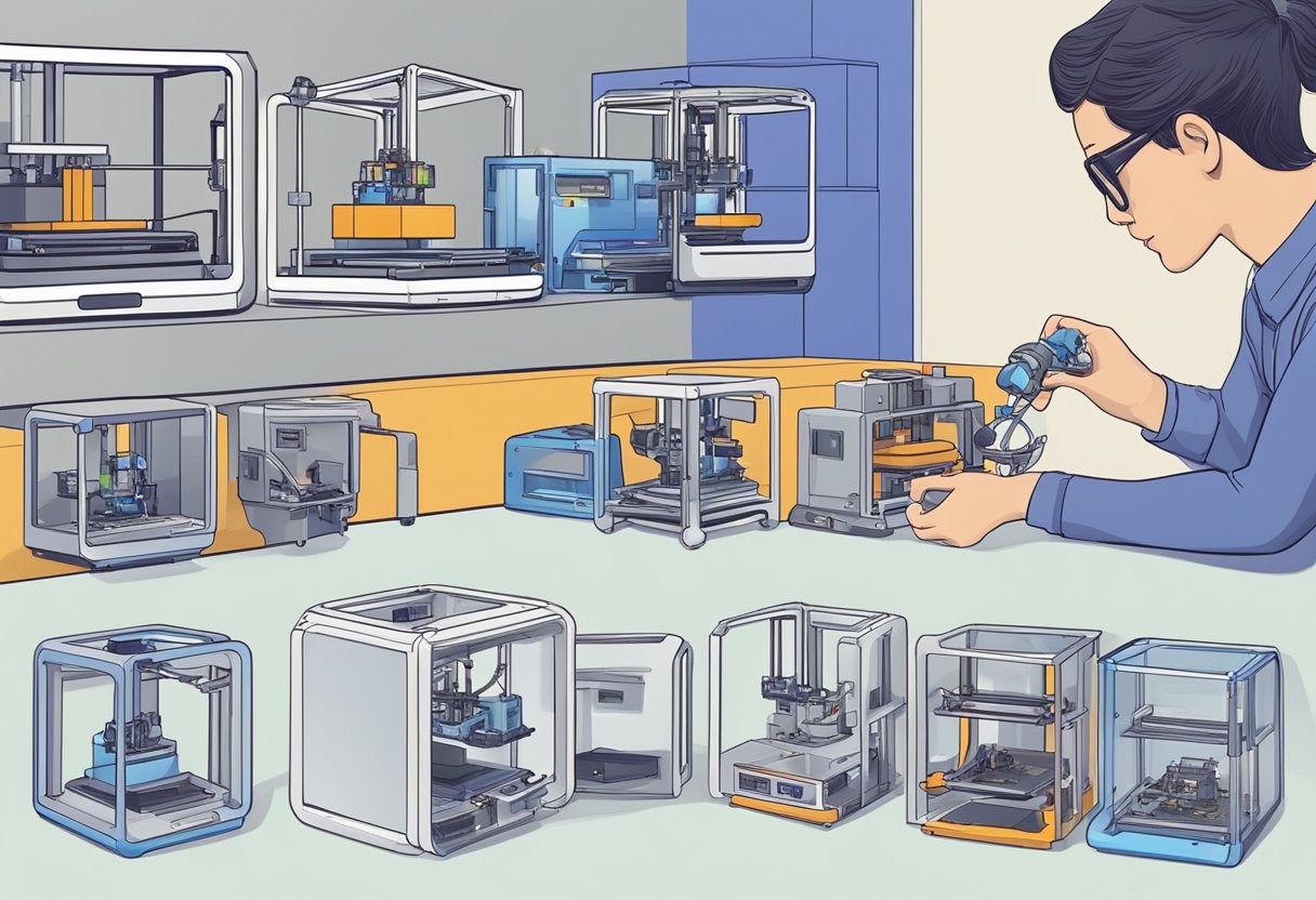 A person selecting and using various 3D printer parts for assembly