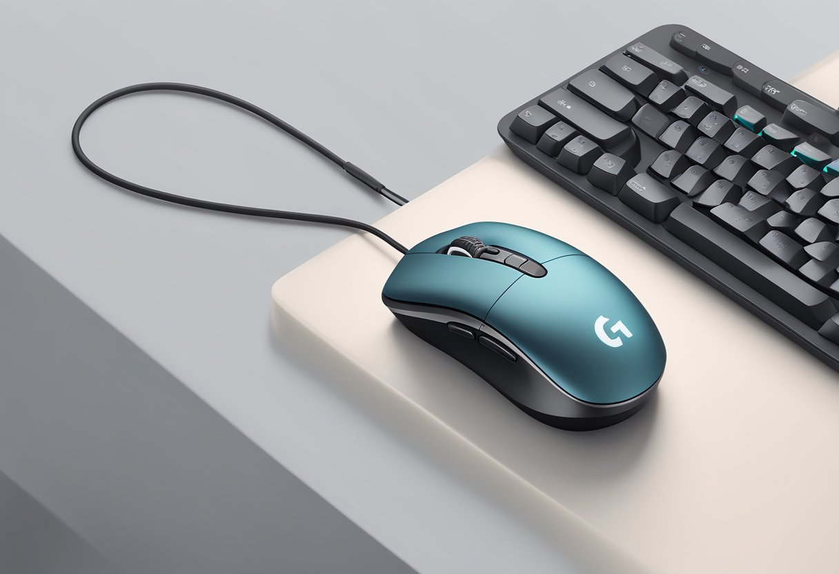 A sleek wireless Logitech G Pro X Superlight mouse on a clean, minimalist desk with a soft, neutral background