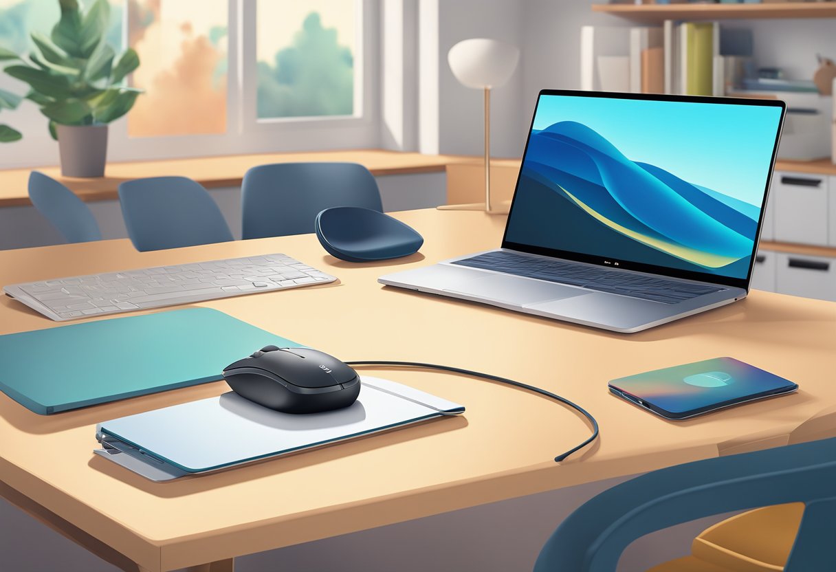 A sleek Logitech M535 Bluetooth mouse sits on a desk beside a laptop