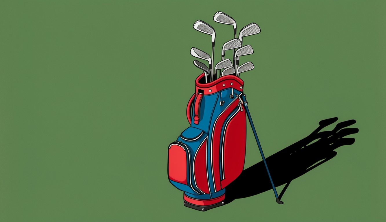 A golf bag with various wedges and clubs arranged neatly