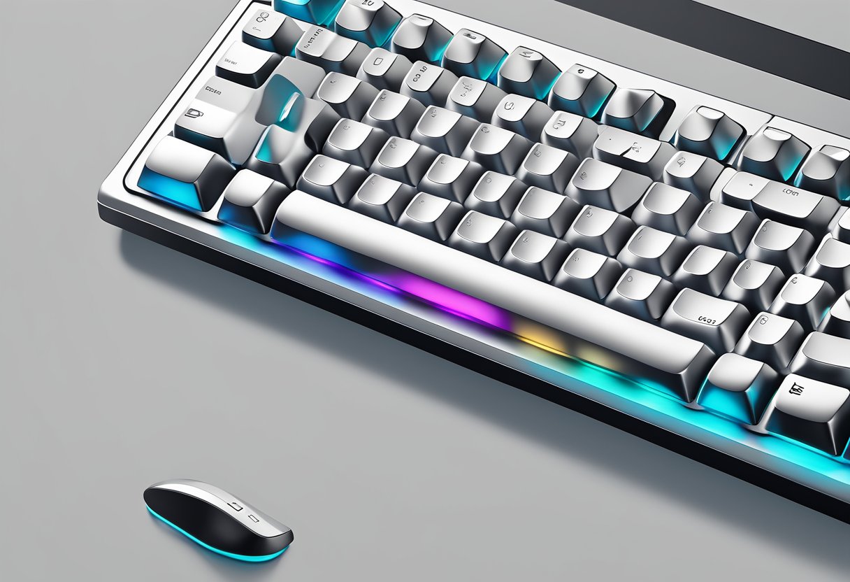 A close-up of a Logitech mechanical keyboard with backlit keys and a sleek, modern design, sitting on a clean, minimalist desk