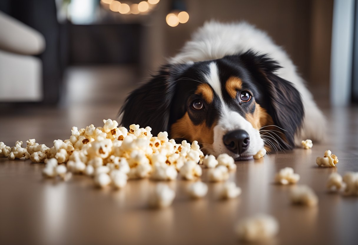 A dog eagerly awaits as a bowl of plain, unsalted popcorn is offered to them on the floor