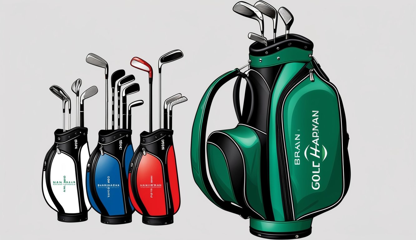 A golf bag with various shafts and grips, including clubs used by Brian Harman