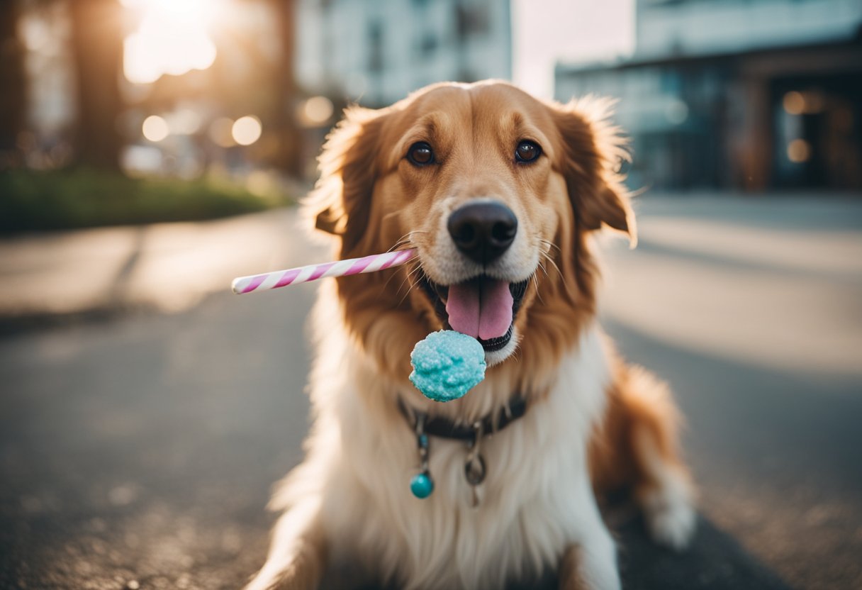 A happy dog eating a frozen treat made from safe alternatives to ice cream