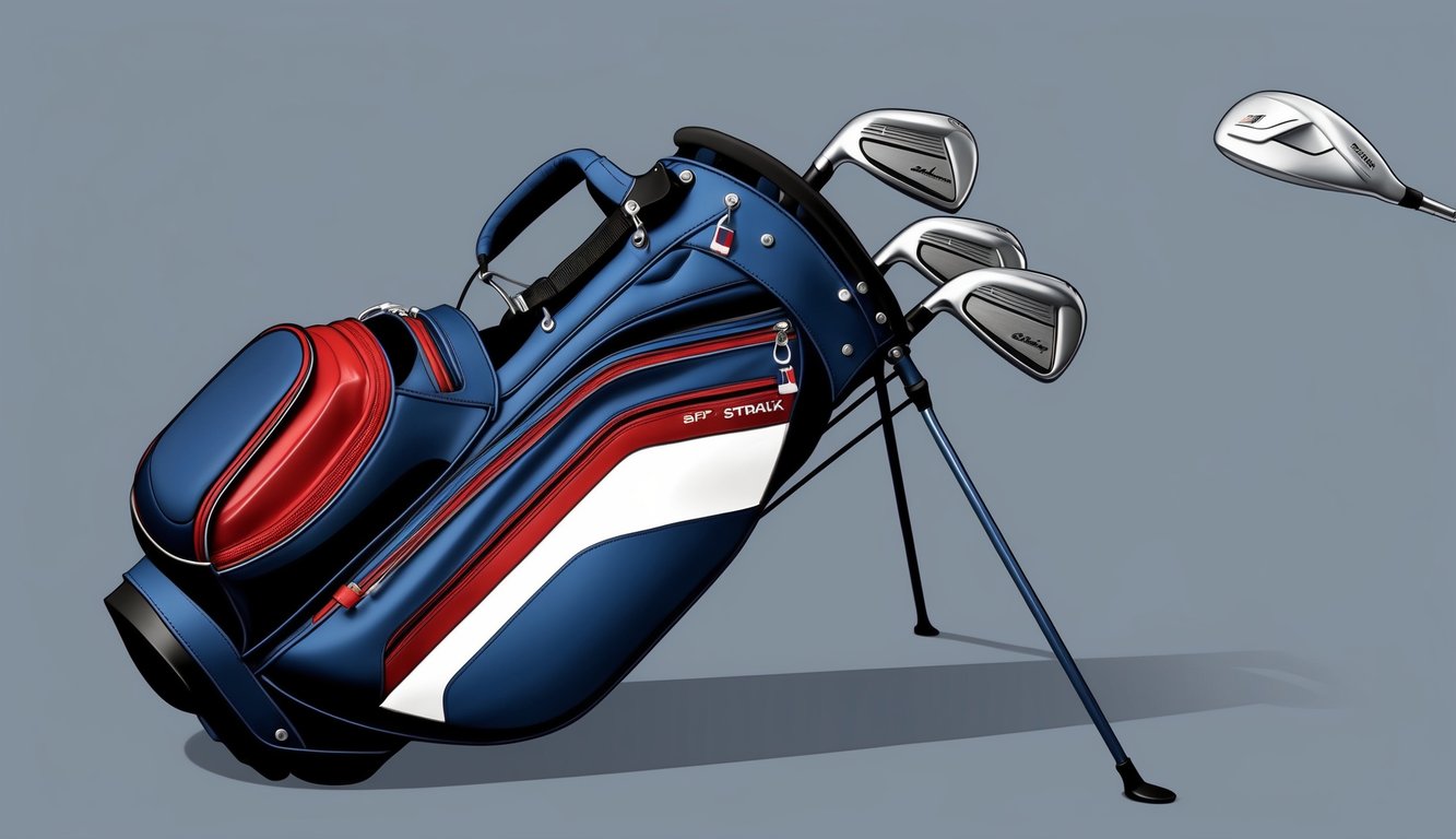 A golf bag open, revealing Sepp Straka's driver and fairway woods