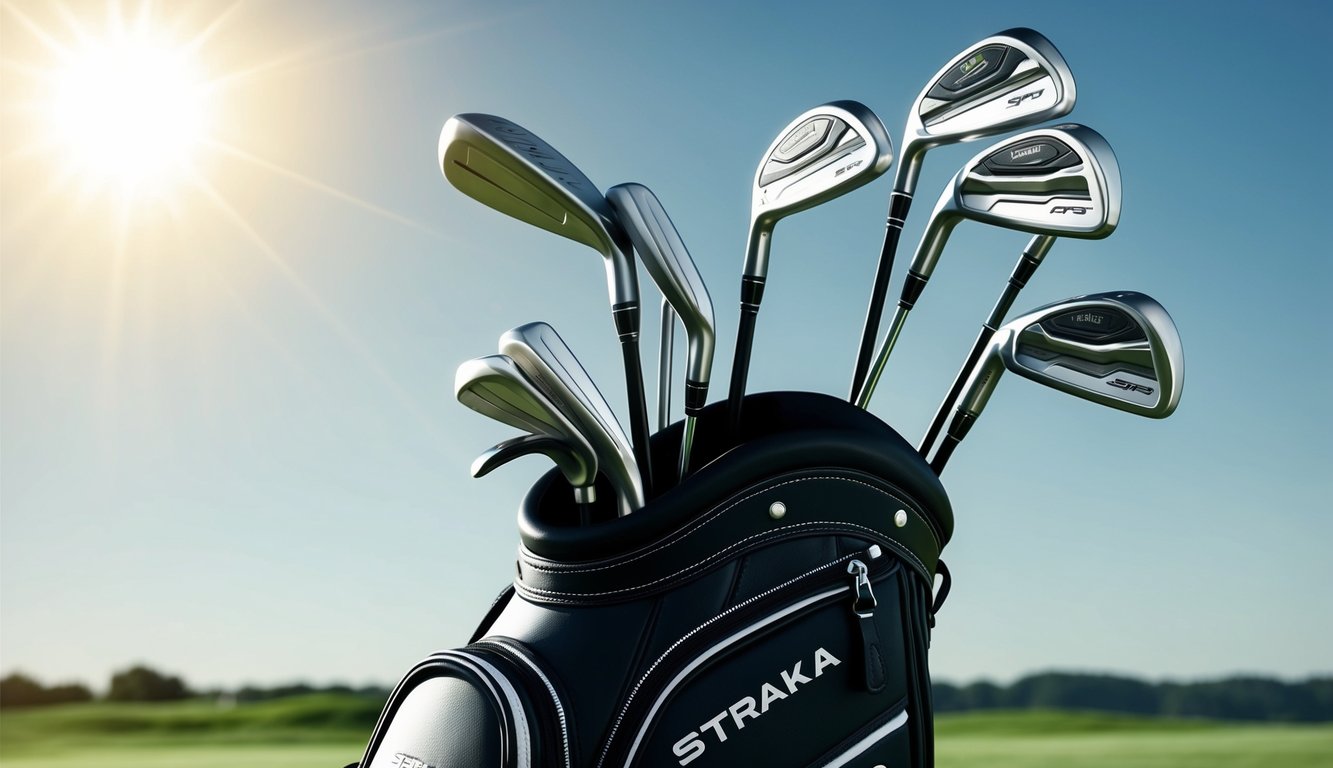 Sepp Straka's golf bag sits open, revealing a set of sleek, high-performance clubs. The sun shines on the pristine equipment, highlighting their quality and sophistication