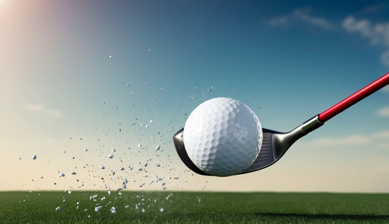 A golf ball flying through the air after being struck by a club, showing the aerodynamics in action