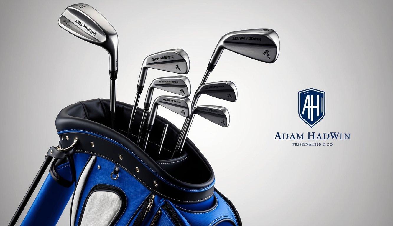 A golf bag open, revealing a set of precision wedges. Clubs neatly arranged with Adam Hadwin's personalized logo