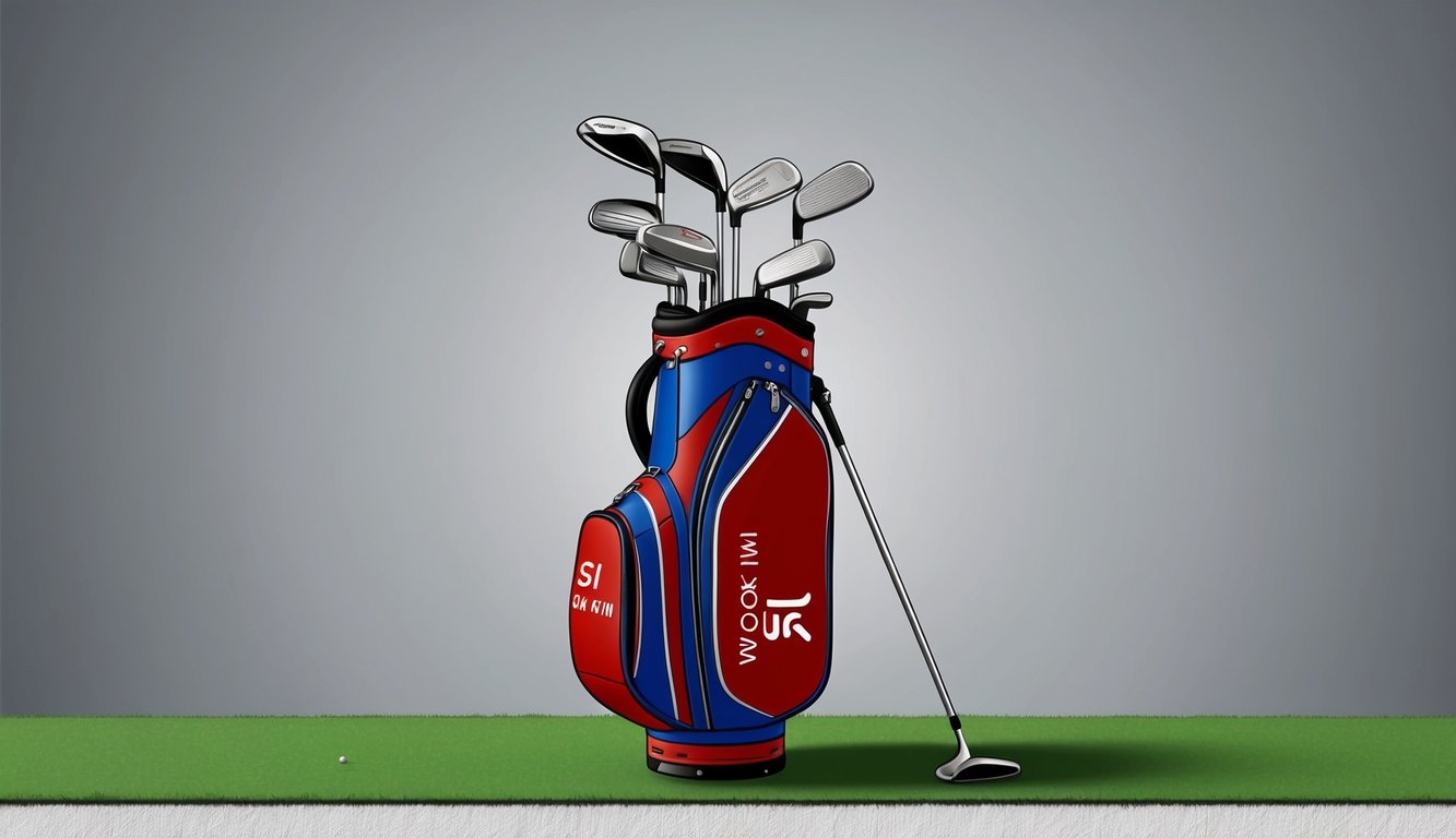 Si Woo Kim's golf bag open, revealing a set of clubs neatly arranged