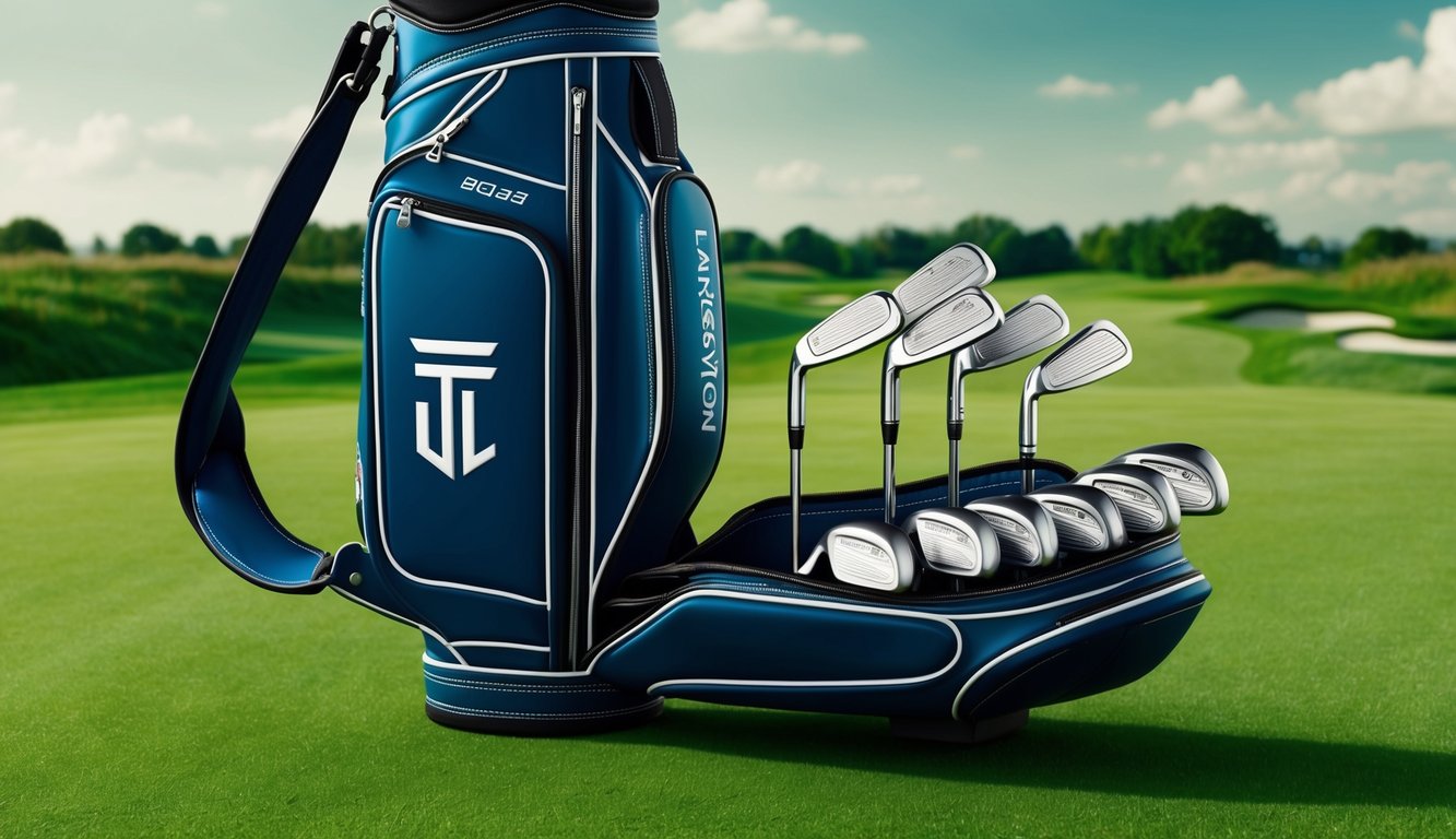 Thriston Lawrence's golf bag open on a lush green fairway, showcasing a set of sleek, high-end golf clubs