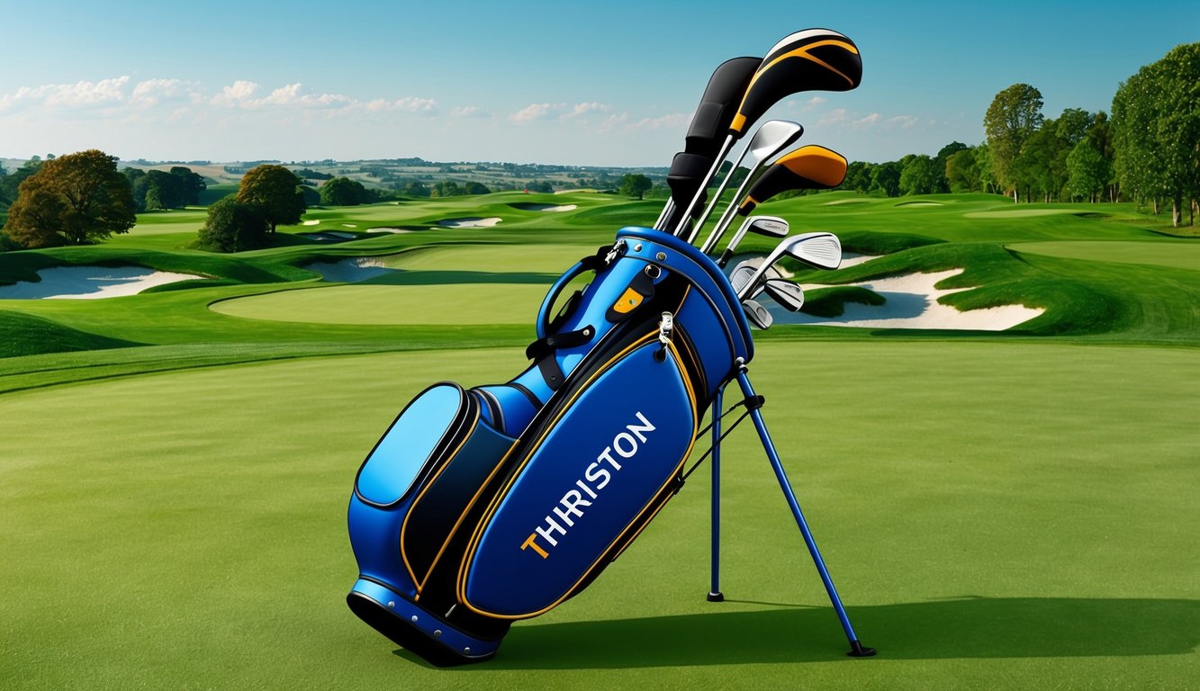 Thriston Lawrence's golf bag, with a variety of clubs, sits open on the lush green fairway, surrounded by the picturesque landscape of the golf course