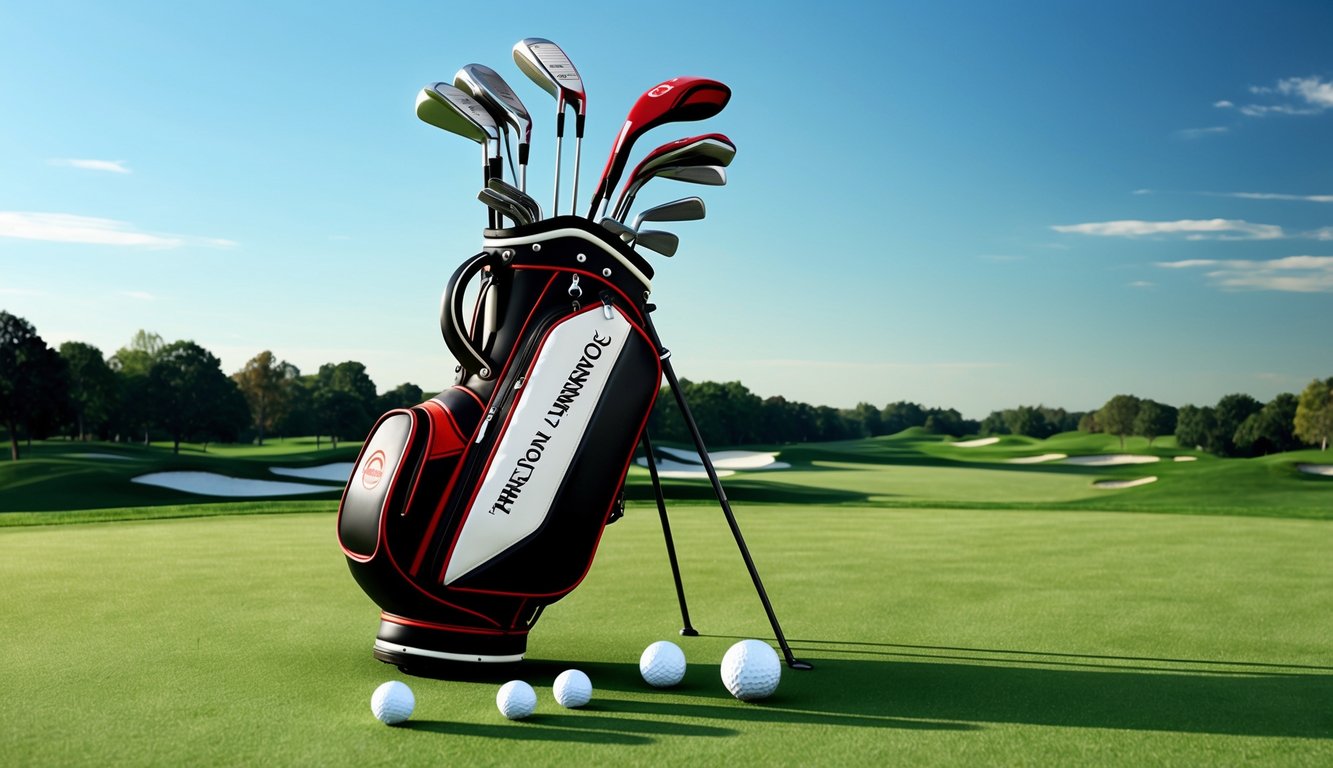 Thriston Lawrence's golf bag with various clubs arranged neatly on a pristine green golf course