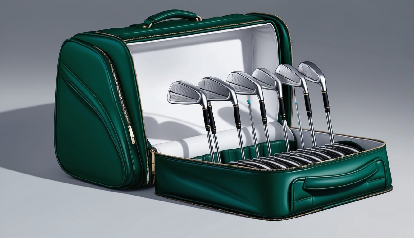 Thriston Lawrence's golf bag sits open, revealing a set of sleek, well-maintained clubs arranged neatly inside