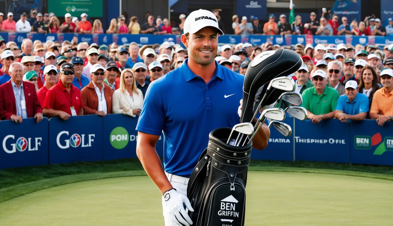 Ben Griffin showcases his golf clubs to fans and sponsors at a tournament