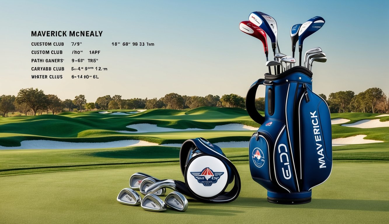 Maverick McNealy's golf bag with his custom club specifications laid out on a clean, well-manicured course