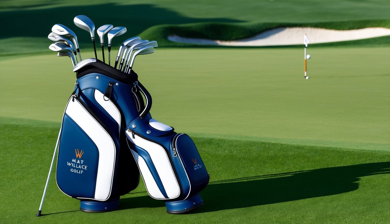 Matt Wallace's golf bag open on the green, showcasing a variety of clubs neatly organized and ready for use