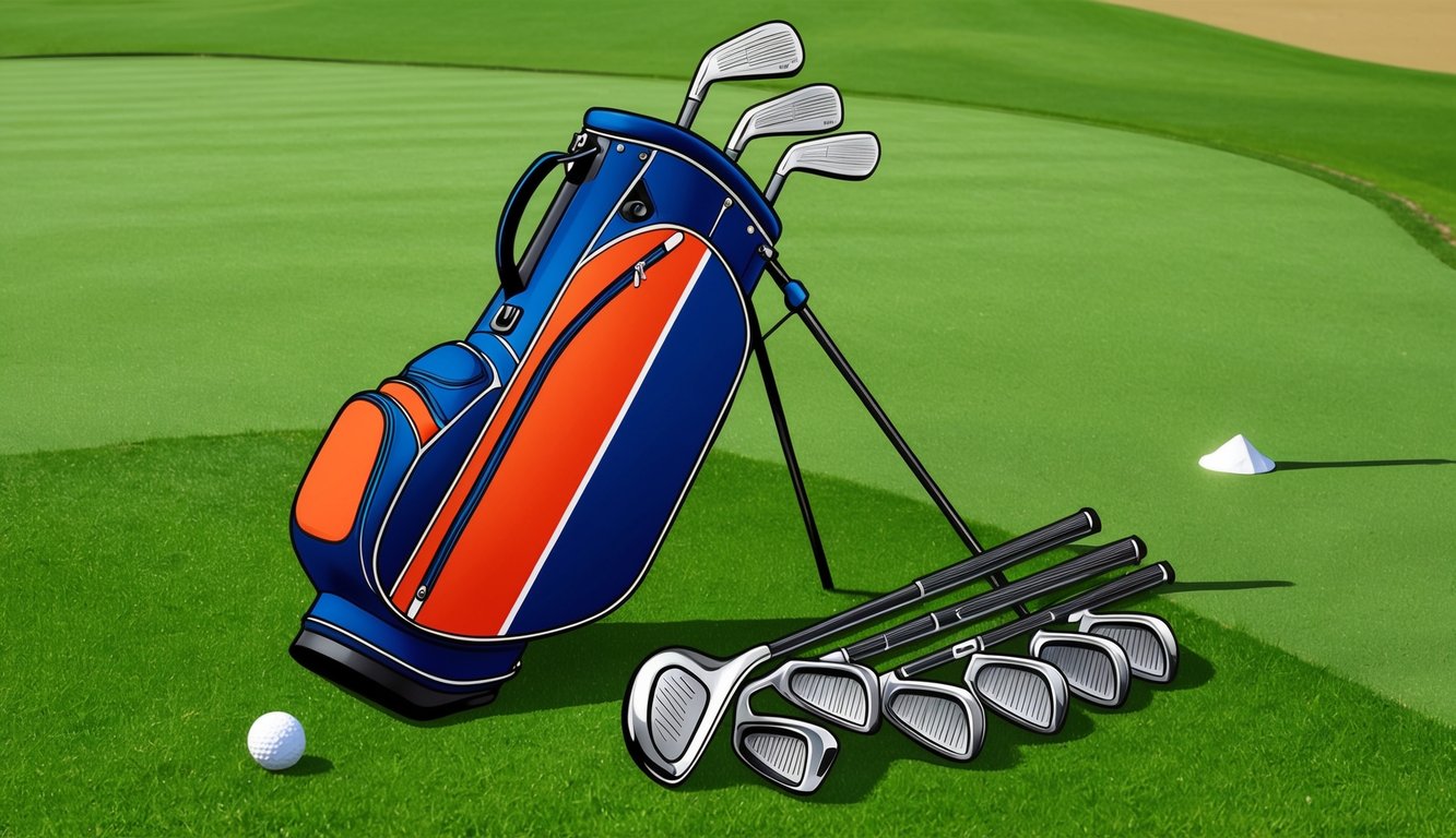 Brendon Todd's golf bag with clubs laid out on a grassy tee box