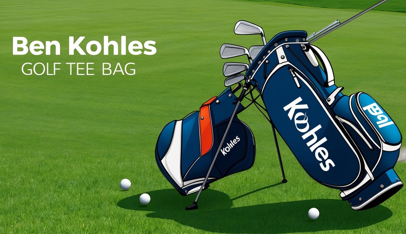 Ben Kohles' golf bag with various clubs laid out on a grassy tee box