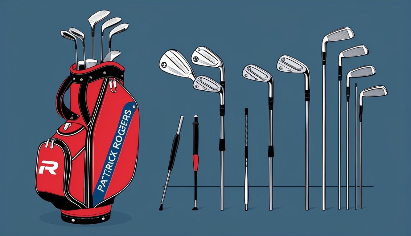 A golf bag with various clubs neatly arranged, including Patrick Rodgers' preferred clubs