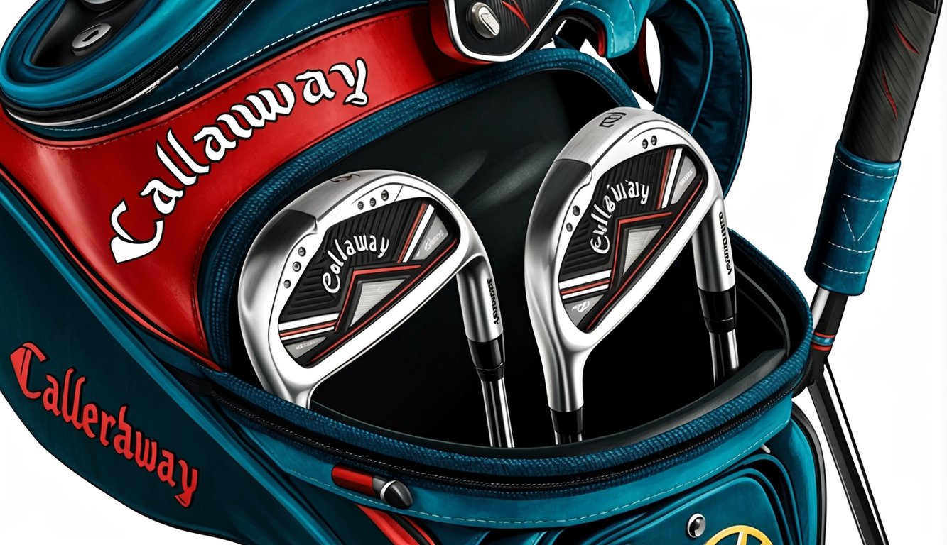 Sebastian Soderberg's golf bag open, revealing a set of Callaway clubs with distinct markings and designs