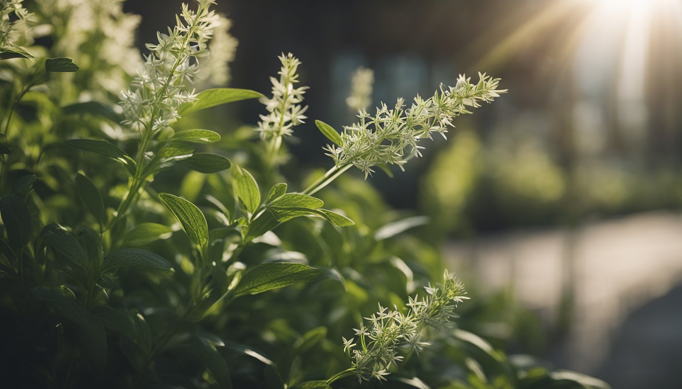 The herb plant languishes in a dim corner, its pale, spindly stems stretching desperately towards the faint light, a poignant display of its struggle for sunlight