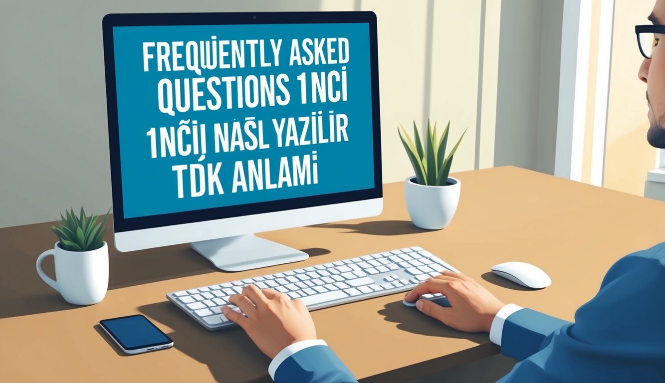 Bir kişinin, üzerinde "Sıkça Sorulan Sorular 1nci nasıl yazılır tdk anlamı" yazılı bir bilgisayar ekranına bakarken bir klavyede yazı yazdığı.