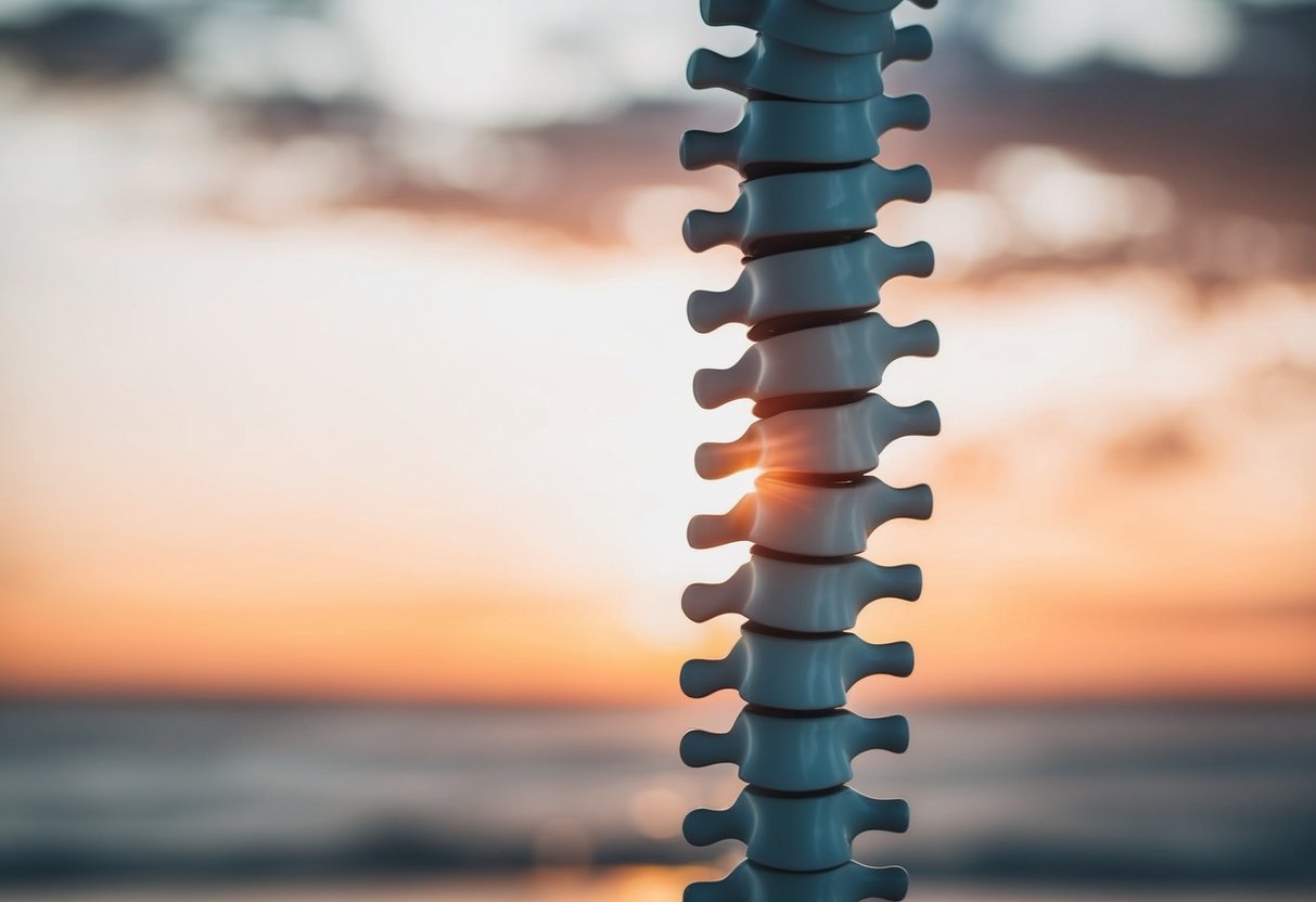 A spinal column with a bulging disc pressing against the nerves