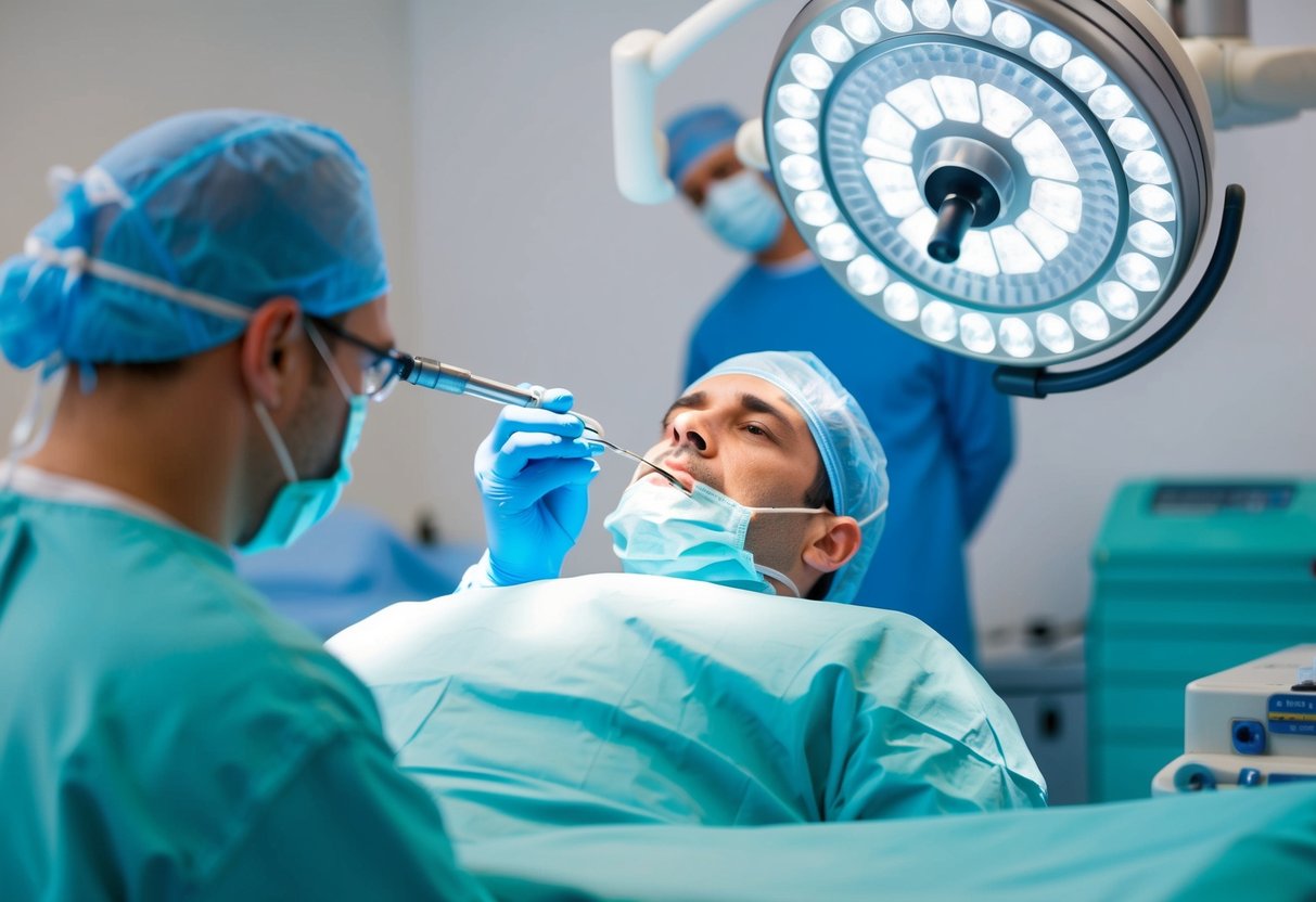 A surgeon performing a minimally invasive procedure to treat a bulging or slipped disc in the spine